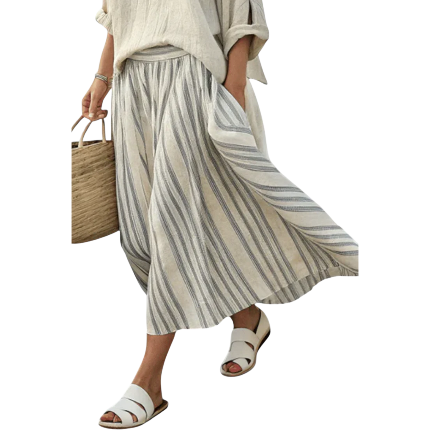 אורסין | חולצה קלילה וחצאית מידי מפוספסת