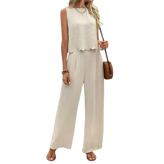 ולריה – וסט עם שוליים פרחוניים ומכנסיים ארוכים