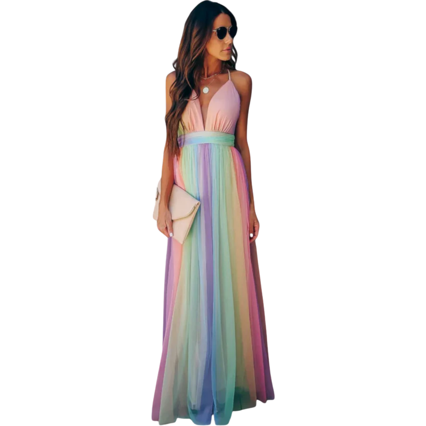 שמלה צבעונית מפוספסת עם מחשוף