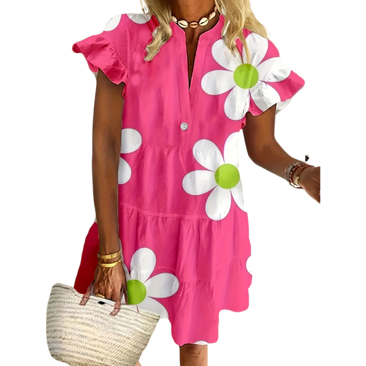 שמלת אלגנטיות פורחת ורודה