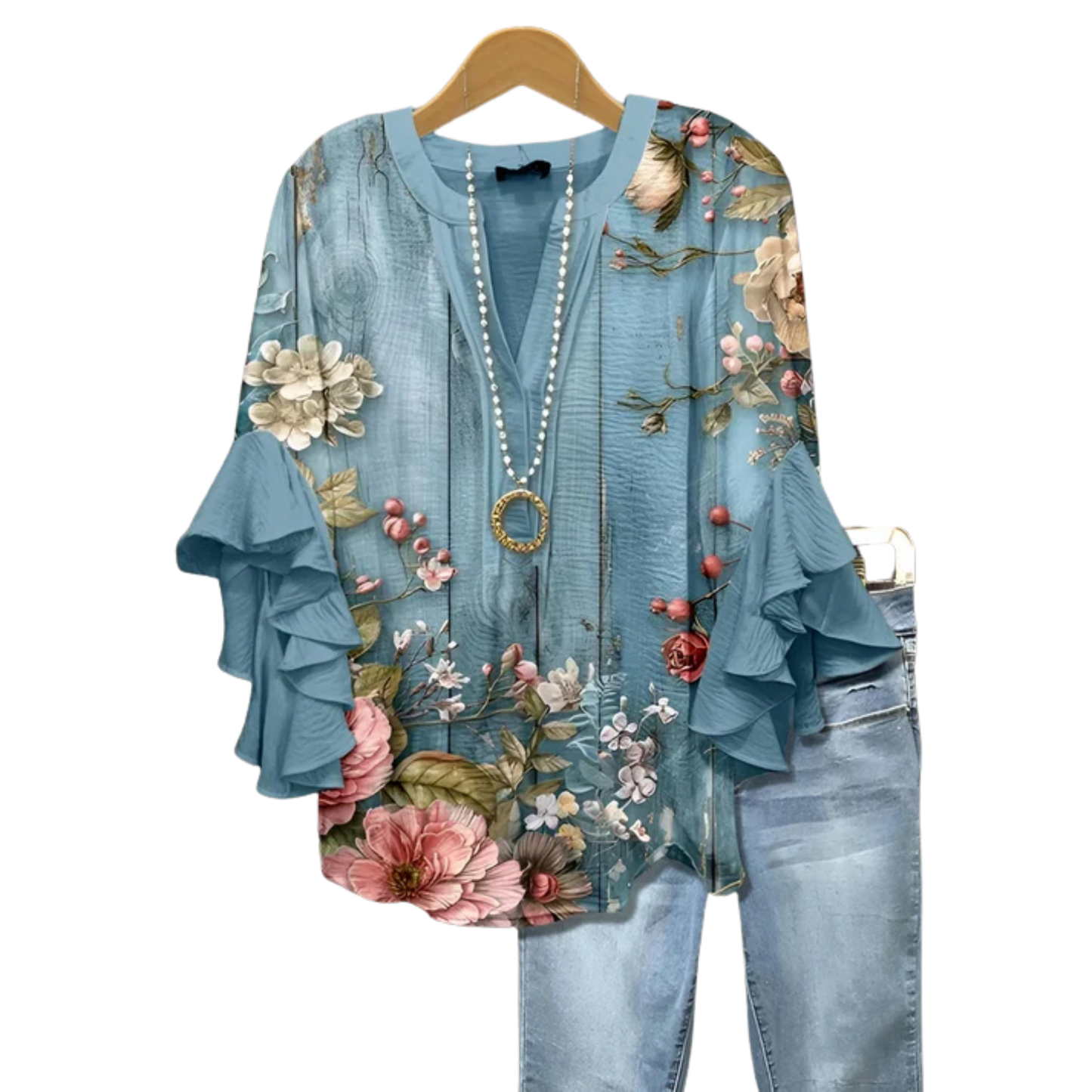 מרבלה – חולצת פריחה עם חפתים מדורגים