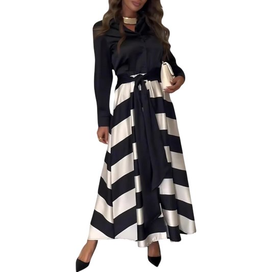 שמלת מקסי פסים עם חגורה נסיה