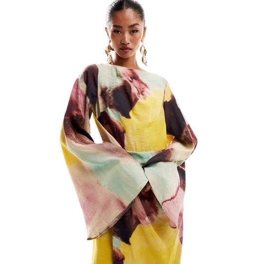 שמלת מקסי מודפס בצבעי מים אבסטרםקטיי