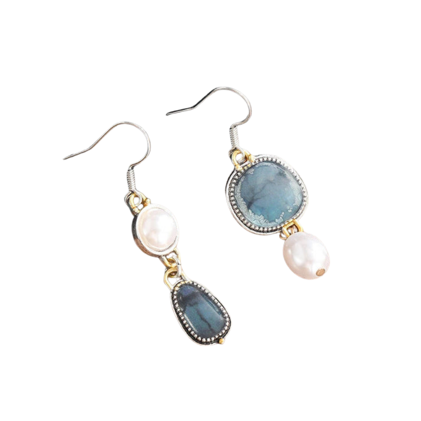 עגילי אבן טבעית כחולה רטרו