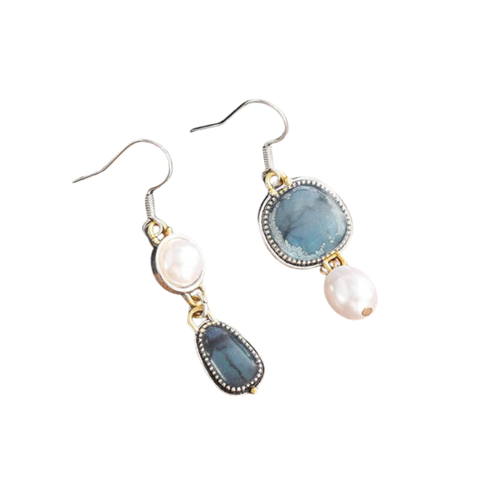 עגילי אבן טבעית כחולה רטרו