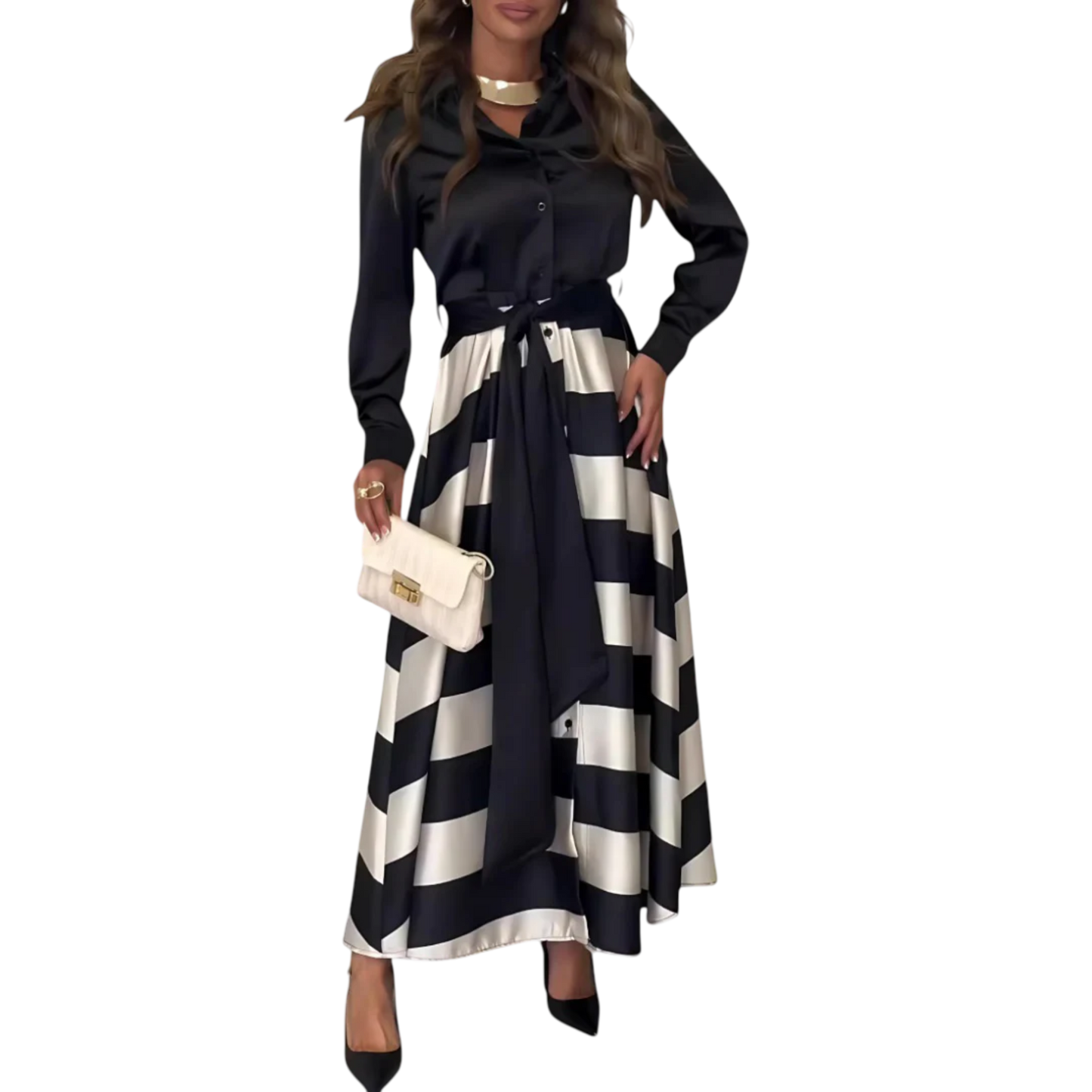 שמלת מקסי פסים עם חגורה נסיה