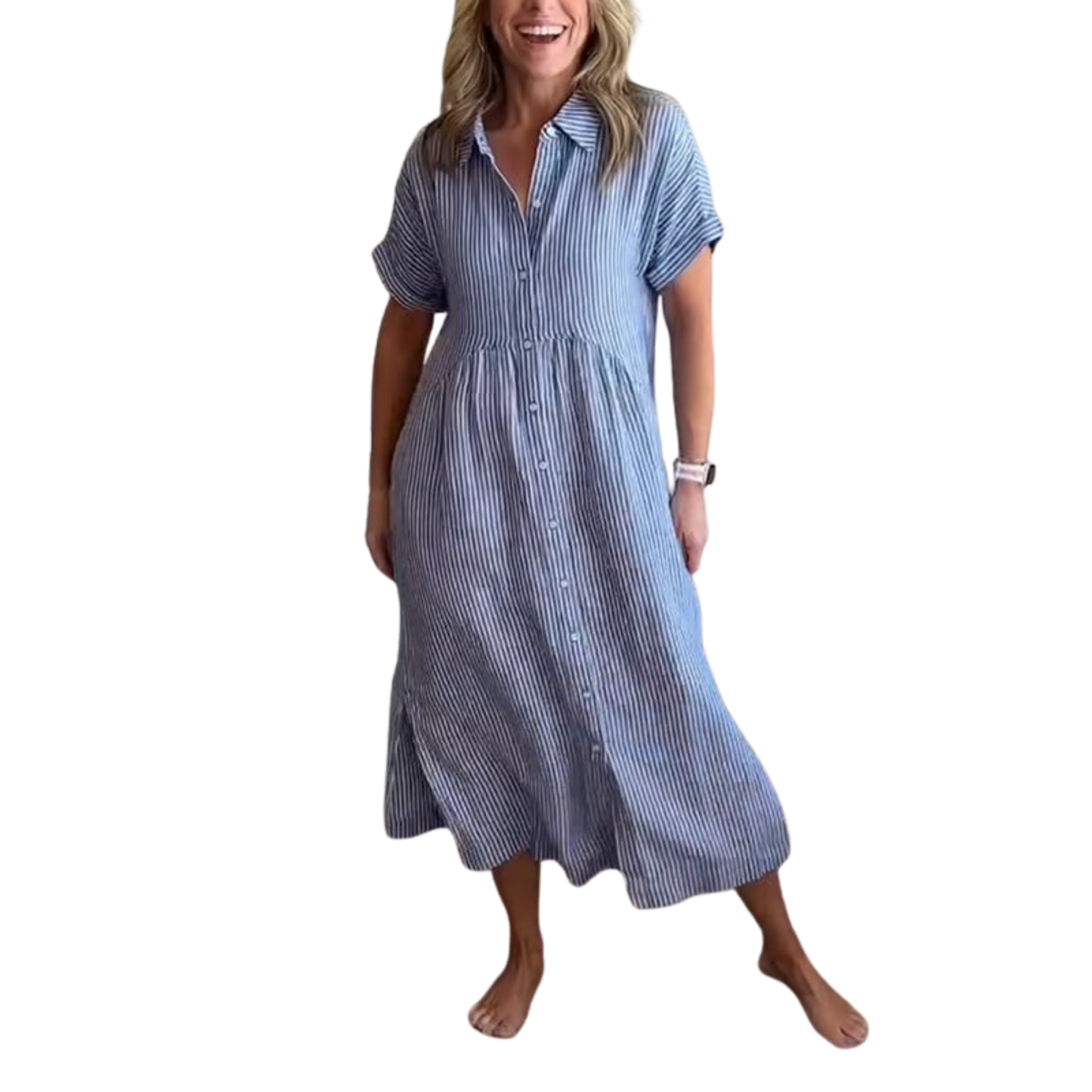 שמלת חולצה מפוספסת מסוגננת