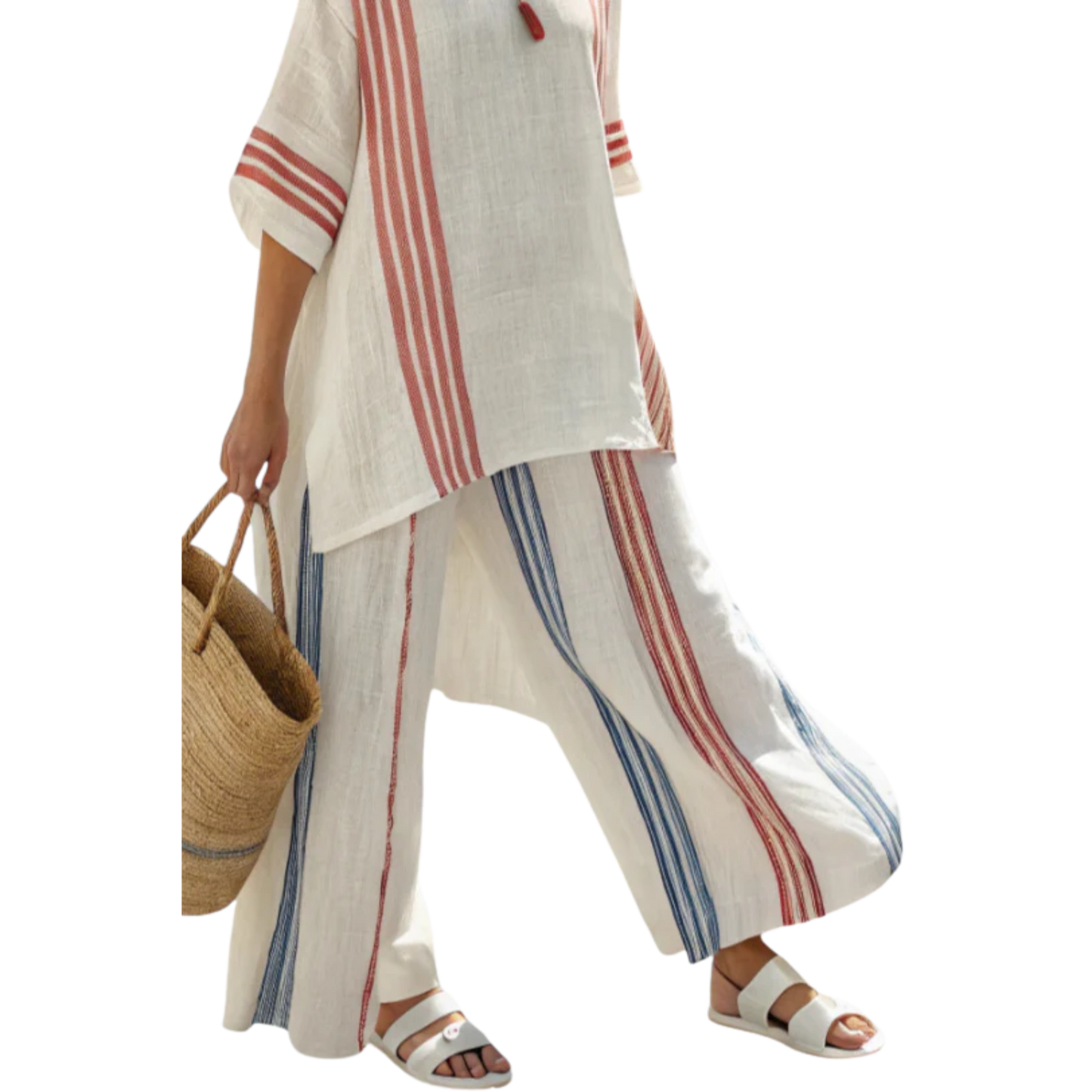 ליאן | טופ אלגנטי עם פסים צבעוניים ומכנסי ים-תיכוני