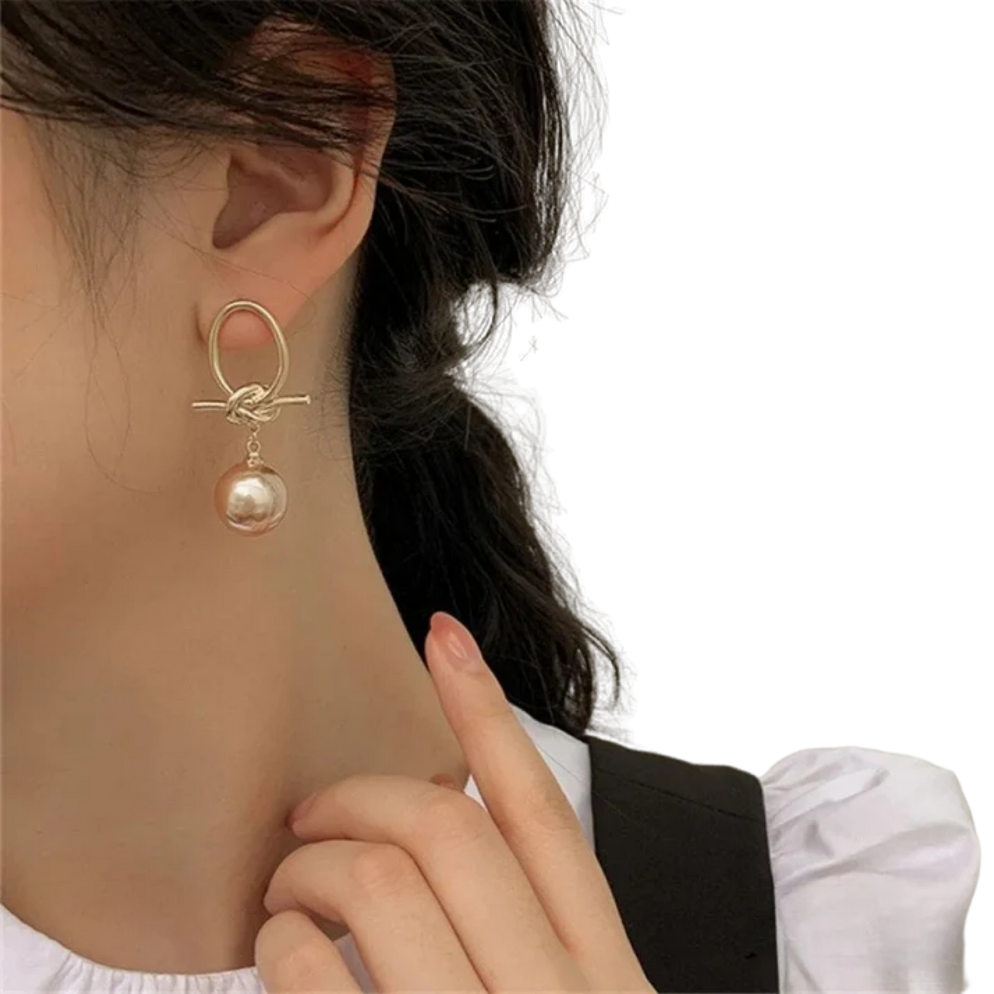 עגילי חישוק פנינה מוזהבים