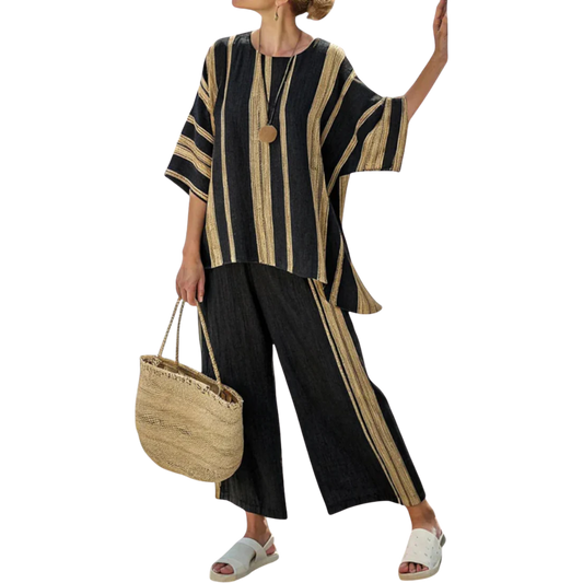 עדן | סט פשתן נינוח עם טופ פסים רחב