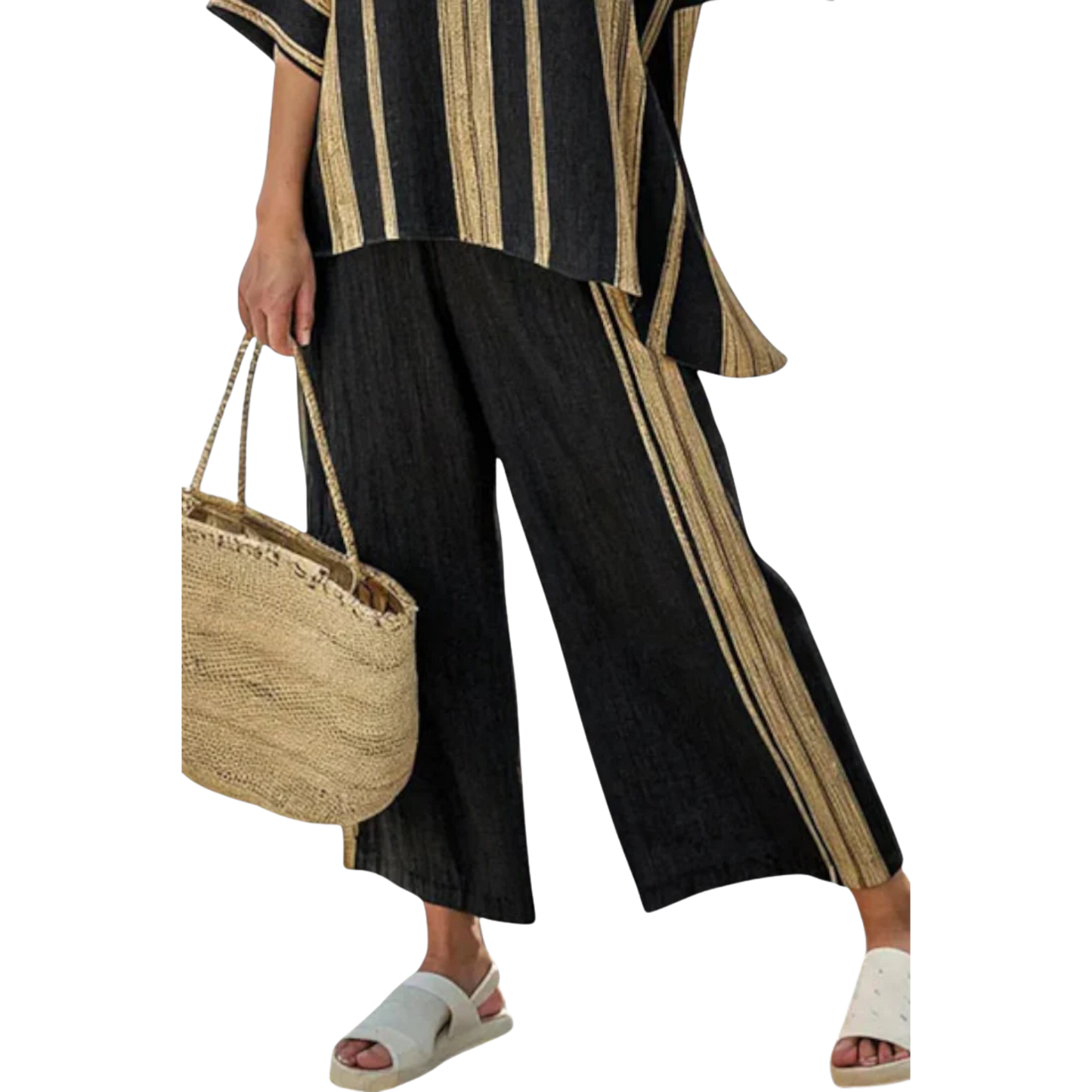 עדן | סט פשתן נינוח עם טופ פסים רחב