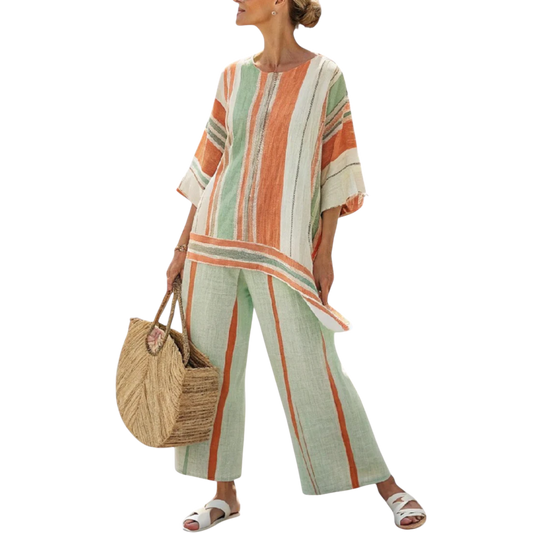 לירין | חולצה א-סימטרית אלגנטית ומכנסיים במראה רחב