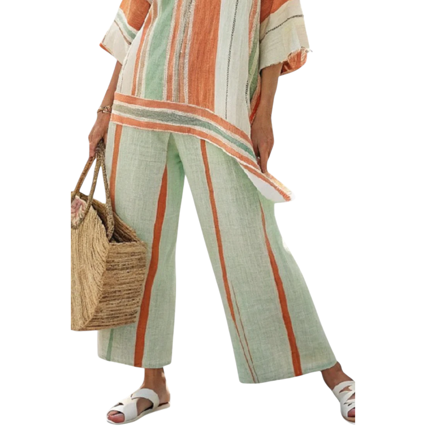 לירין | חולצה א-סימטרית אלגנטית ומכנסיים במראה רחב