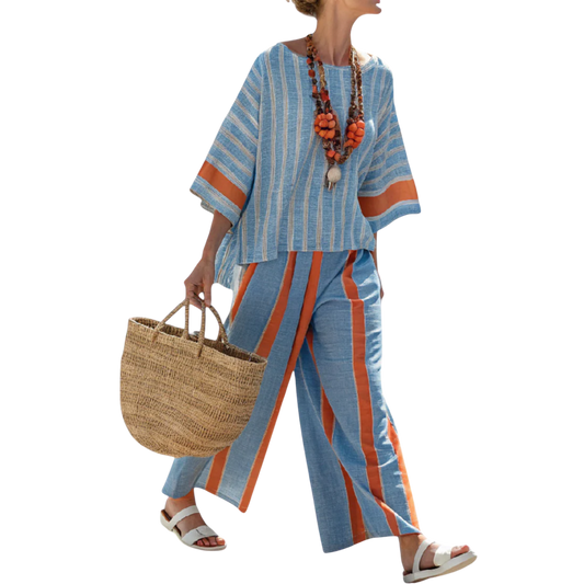 סאראי | סט אלגנטי בפסים טרקוטה