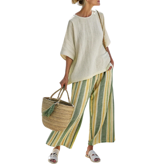 איילה | סט פשתן מלוטש עם פרטים פסים