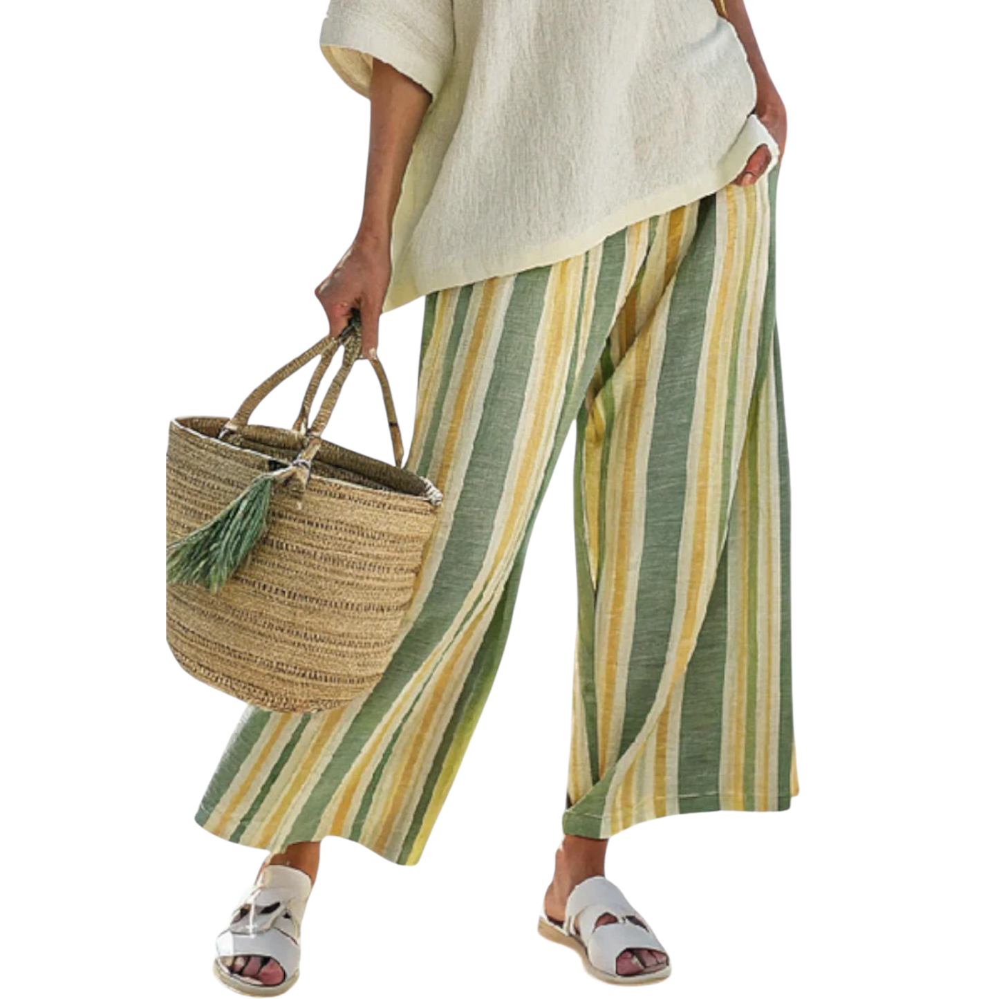 איילה | סט פשתן מלוטש עם פרטים פסים