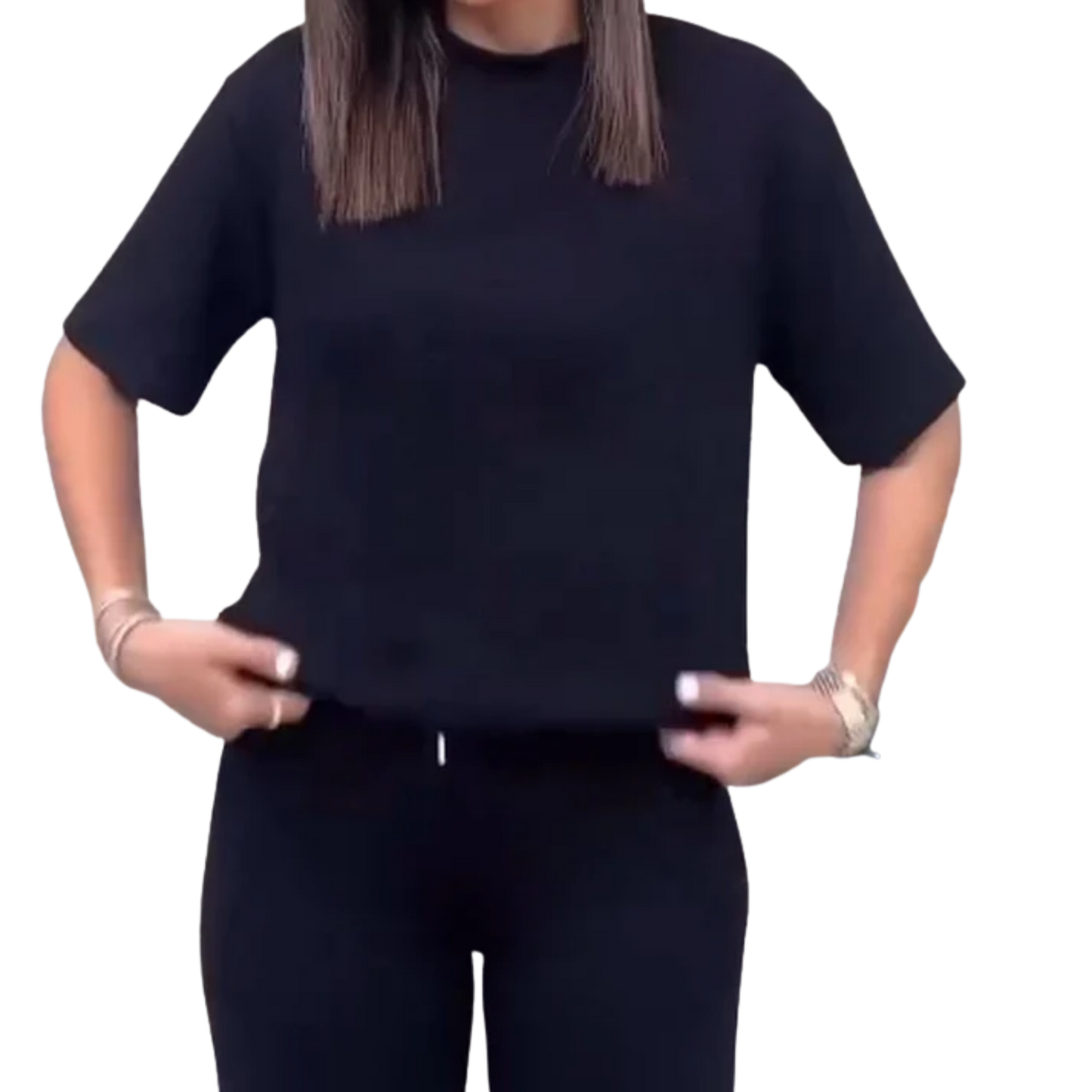 סט תואם אלגנטי עם שרוולים קצרים בגוון אחיד