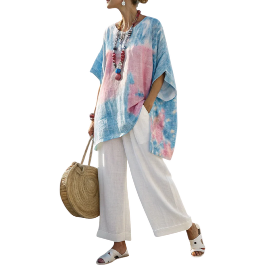 ליאורה | טופ פשתן רך ומכנסי במבוק אלגנטיים עם פסים