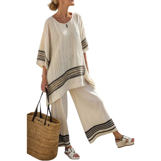 ארדן | סט אלגנטי מפשתן עם פסים שחורים