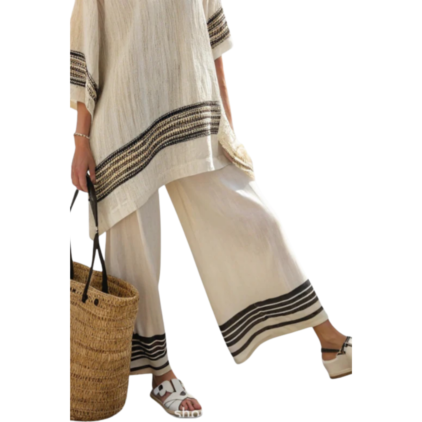 ארדן | סט אלגנטי מפשתן עם פסים שחורים