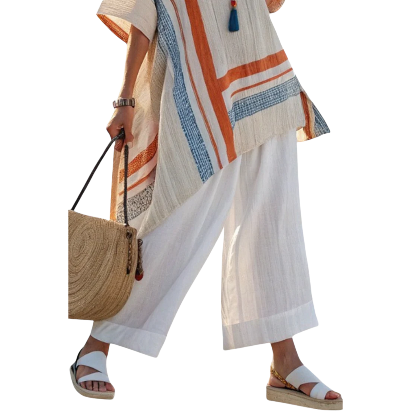 קייבן | חולצת דרייפ מודרנית וסט מכנסי פשתן רחבי רגליים