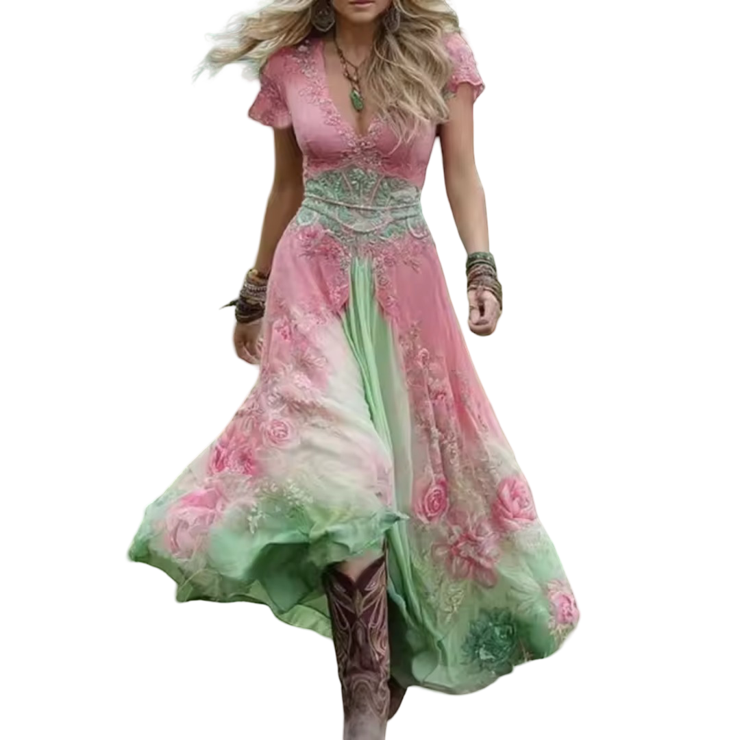 שמלת סלסטין פרחונית מחויטת