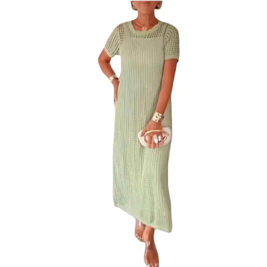 ריביירה סט עם שמלת סליפ ועליונית תחרה סרוגה