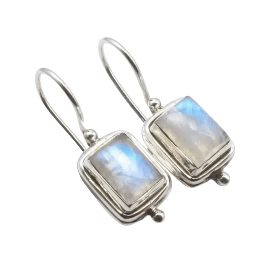 עגילי רטרו ריבוע עם אבן ירח