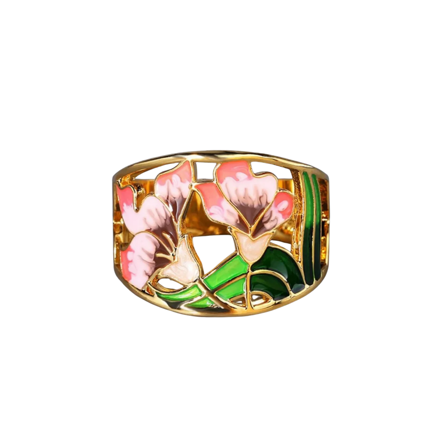 טבעת פרח אמייל מוזהבת רטרו