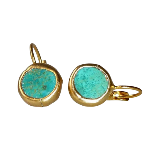 עגילי וינטג’ מוזהבים עם טורקיז