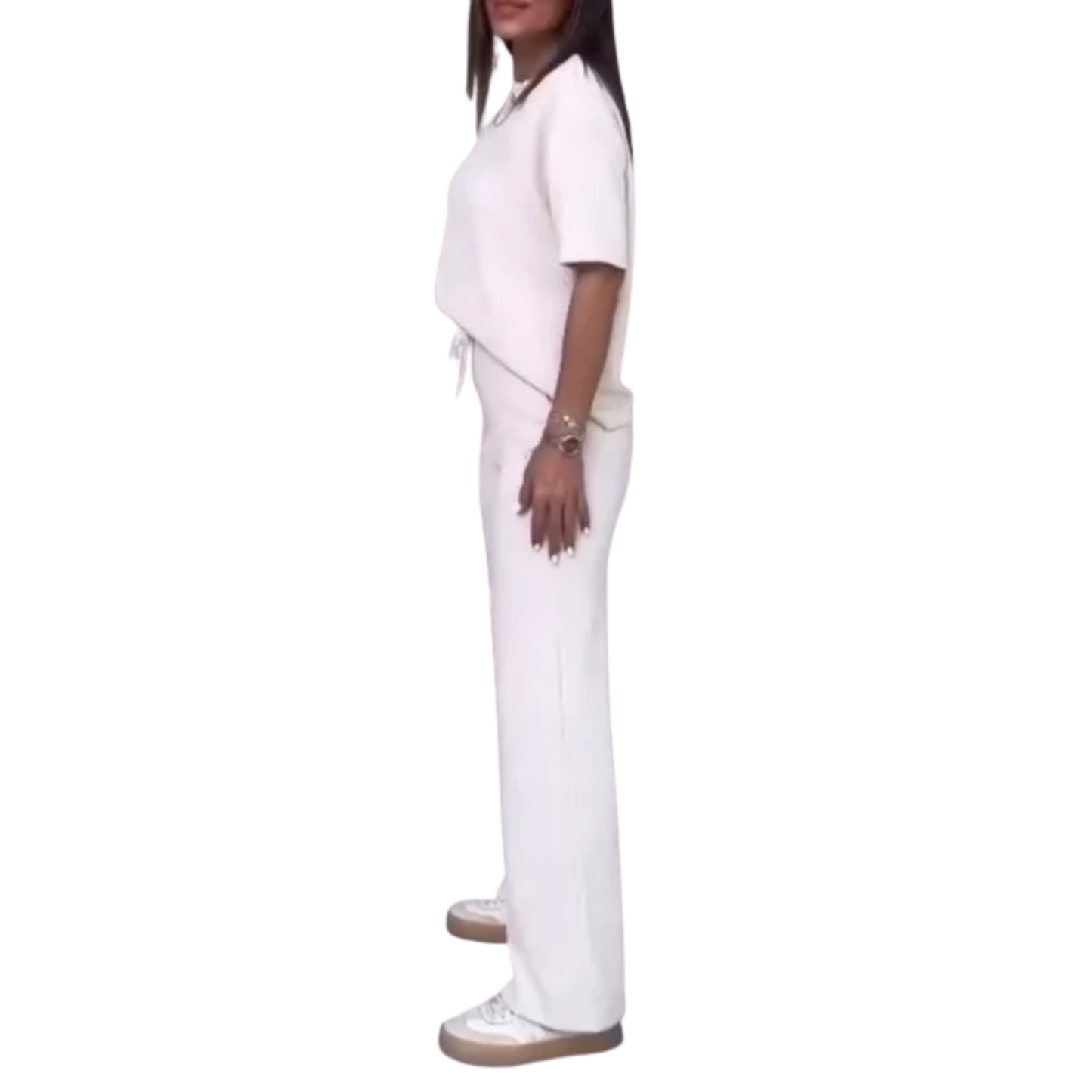 סט תואם אלגנטי עם שרוולים קצרים בגוון אחיד