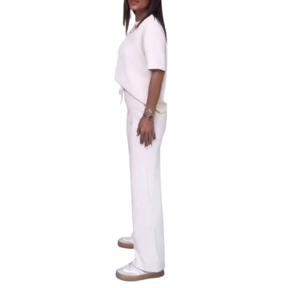 סט תואם אלגנטי עם שרוולים קצרים בגוון אחיד