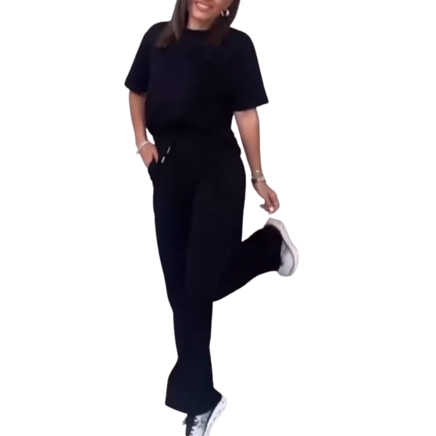 סט תואם אלגנטי עם שרוולים קצרים בגוון אחיד