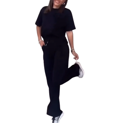 סט תואם אלגנטי עם שרוולים קצרים בגוון אחיד