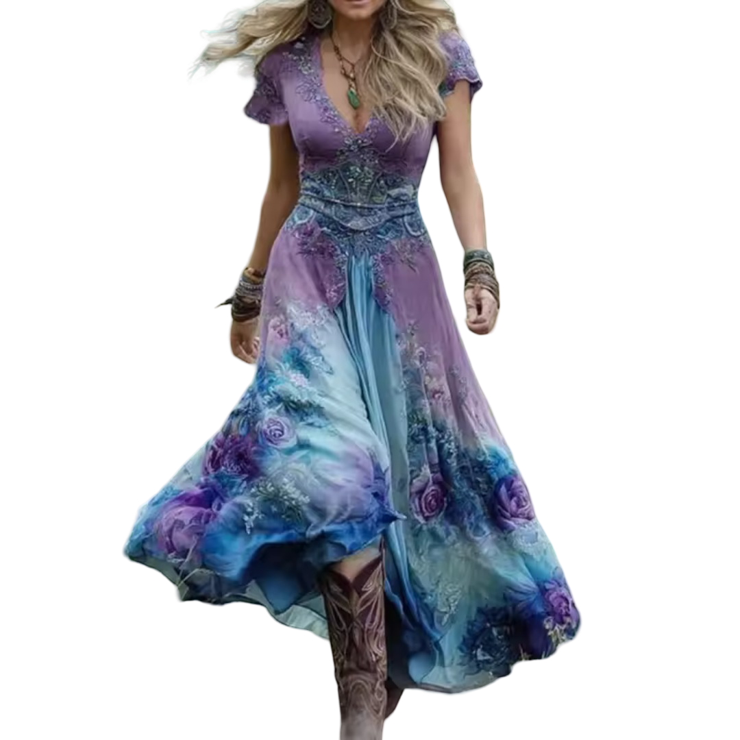 שמלת סלסטין פרחונית מחויטת