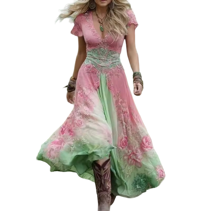 שמלת סלסטין פרחונית מחויטת