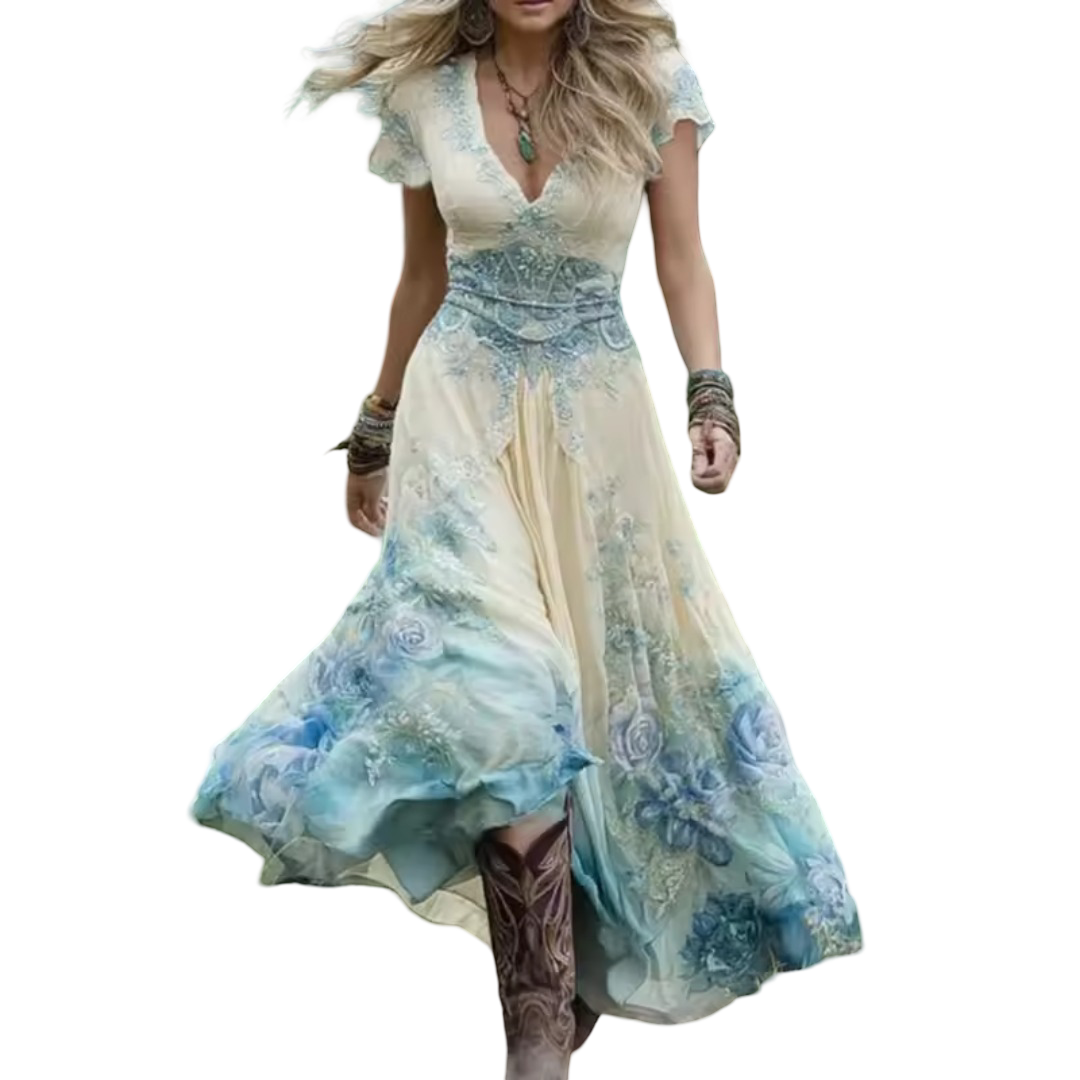 שמלת סלסטין פרחונית מחויטת