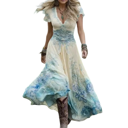 שמלת סלסטין פרחונית מחויטת