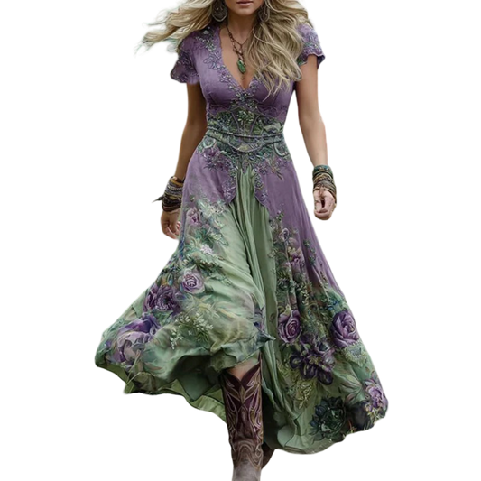 שמלת סלסטין פרחונית מחויטת